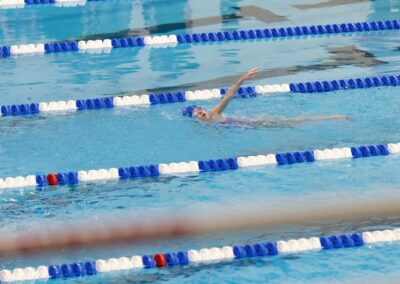 A group of people swimming in a pool